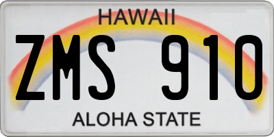 HI license plate ZMS910