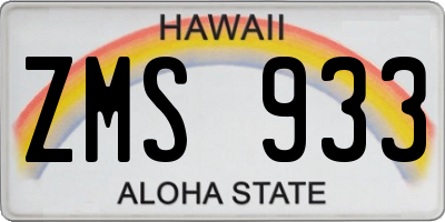 HI license plate ZMS933