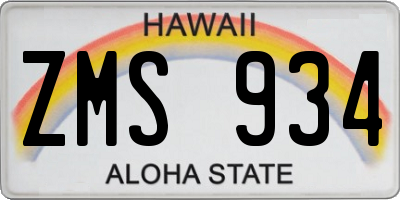 HI license plate ZMS934