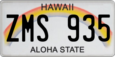 HI license plate ZMS935