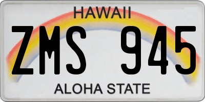 HI license plate ZMS945