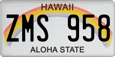 HI license plate ZMS958