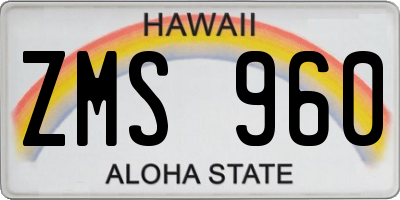 HI license plate ZMS960