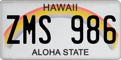 HI license plate ZMS986