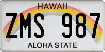 HI license plate ZMS987