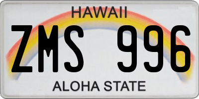HI license plate ZMS996