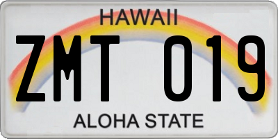 HI license plate ZMT019
