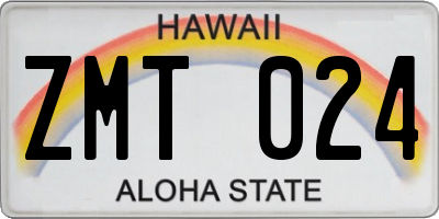 HI license plate ZMT024