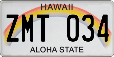 HI license plate ZMT034