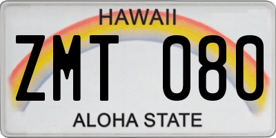 HI license plate ZMT080