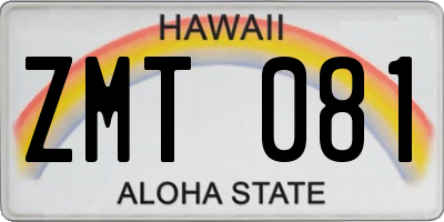 HI license plate ZMT081