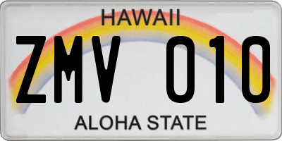 HI license plate ZMV010