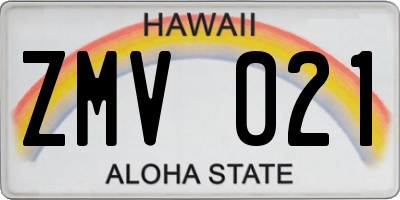 HI license plate ZMV021