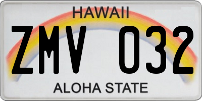 HI license plate ZMV032