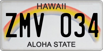 HI license plate ZMV034
