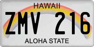 HI license plate ZMV216