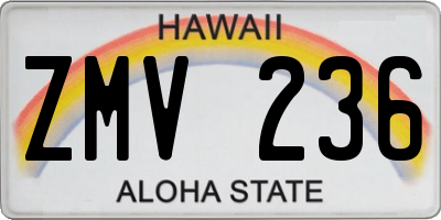 HI license plate ZMV236