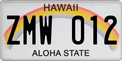 HI license plate ZMW012