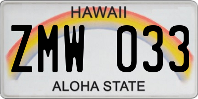 HI license plate ZMW033