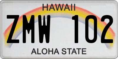 HI license plate ZMW102
