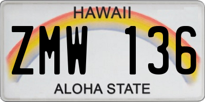 HI license plate ZMW136