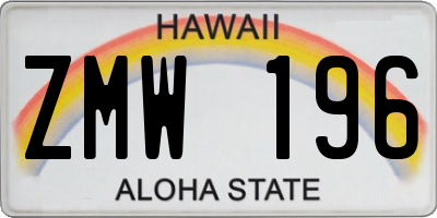 HI license plate ZMW196