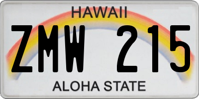 HI license plate ZMW215