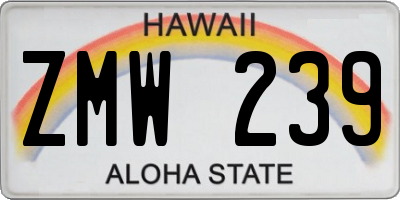 HI license plate ZMW239