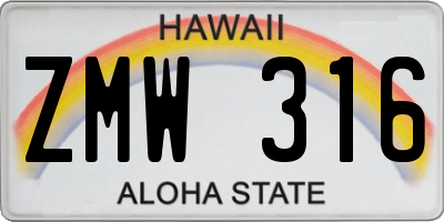 HI license plate ZMW316