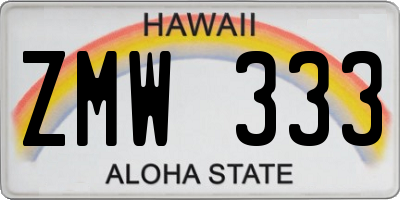 HI license plate ZMW333
