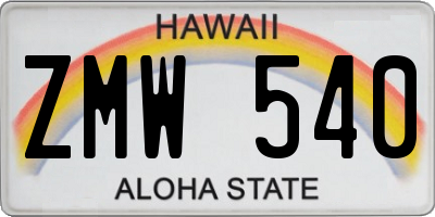 HI license plate ZMW540