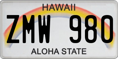 HI license plate ZMW980