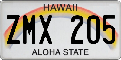 HI license plate ZMX205