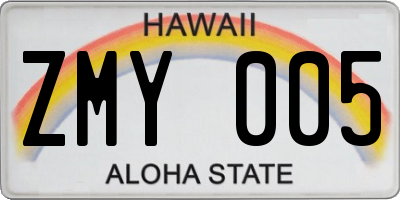 HI license plate ZMY005