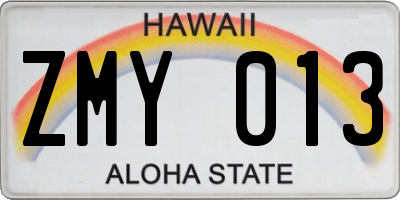 HI license plate ZMY013