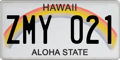 HI license plate ZMY021
