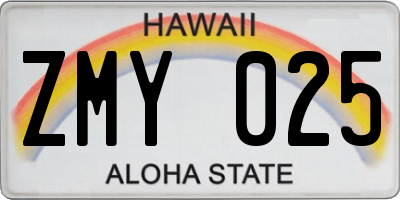 HI license plate ZMY025