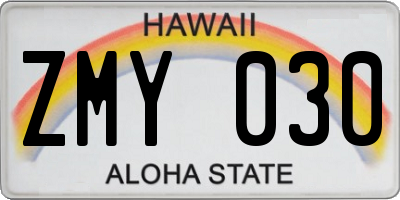 HI license plate ZMY030