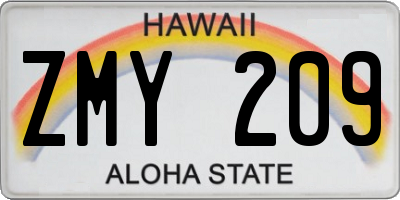 HI license plate ZMY209