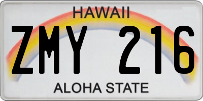 HI license plate ZMY216