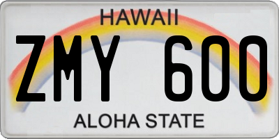 HI license plate ZMY600