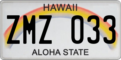 HI license plate ZMZ033