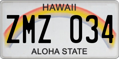 HI license plate ZMZ034