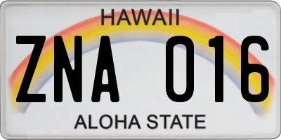 HI license plate ZNA016