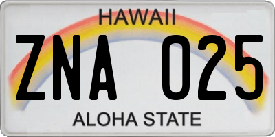 HI license plate ZNA025