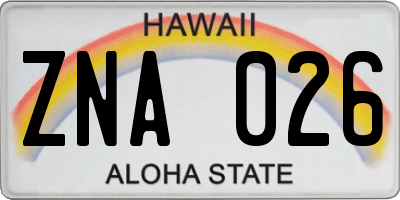 HI license plate ZNA026