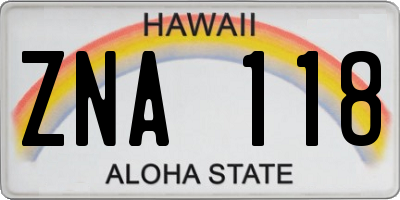HI license plate ZNA118