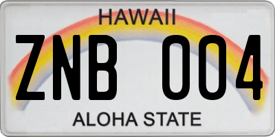 HI license plate ZNB004