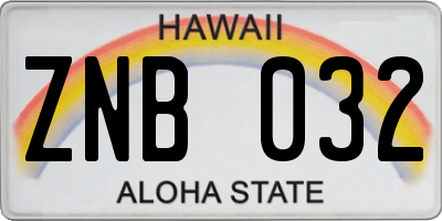 HI license plate ZNB032