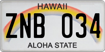 HI license plate ZNB034